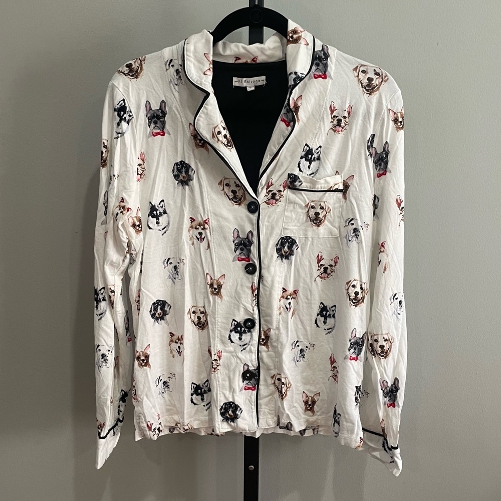 PJ Salvage Women's Pajama Dog Spring Soft Cotton Flannel Ivory Size Large